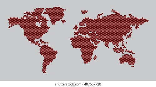 Red World Map Hexagonal Dots