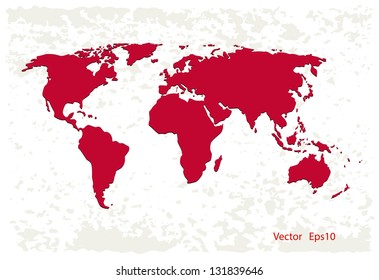 Red world map on grunge background,vector eps 10