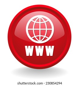 Red world wide web button on white background