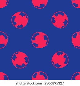 Red Worldwide icon isolated seamless pattern on blue background. Pin on globe.  Vector
