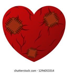 Red wounded heart with adhesive plaster
