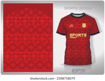 red woven fabric pattern design, illustration, textile background for sports t-shirt, football jersey shirt mockup for football club. consistent front view