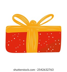 Red wrapped gift with ribbon in flat design. Kwanzaa holiday present box. Vector illustration isolated.