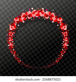 Red wreath, frame of heart silhouettes, Valentine's Day.