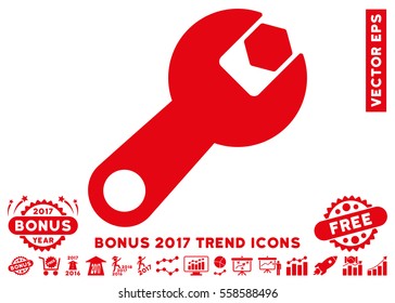 Red Wrench icon with bonus 2017 trend pictograms. Vector illustration style is flat iconic symbols, white background.