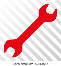 Red Wrench interface toolbar pictogram. Vector pictogram style is a flat symbol on diagonally hatched transparent background.