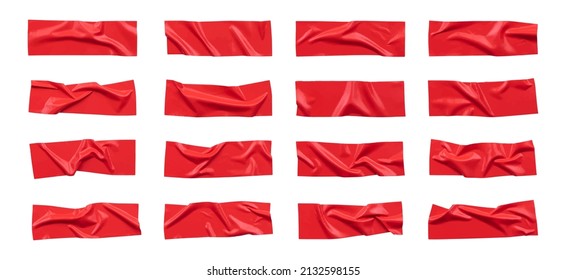 Red wrinkled adhesive tape isolated on white background. Red Sticky scotch tape of different sizes.  Vector illustration.