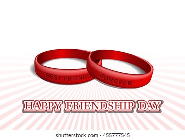Red wristbands with text "BEST FRIENDS" and "FOREVER" on retro background on occasion of Happy Friendship Day celebrations. Vector illustration