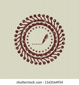 Red writer icon inside distress rubber grunge texture stamp