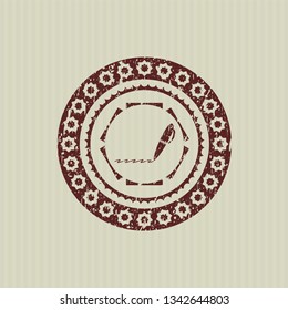 Red writer icon inside distress rubber seal with grunge texture