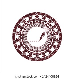 Red writer icon inside distressed rubber grunge stamp
