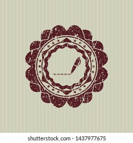 Red writer icon inside rubber grunge texture seal