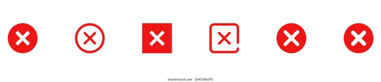 Red wrong mark. Red cross x vector icon. No wrong symbol. Delete, vote sign. Graphic design element set on white background. Vector illustration.
