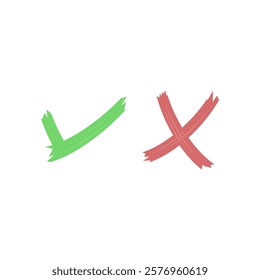 red wrong sign and green right sign. cross and check mark. vector illustration. symbol