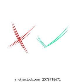 red wrong sign and green right sign. cross and check mark. vector illustration. symbol