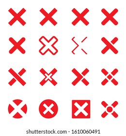 
Red wrong X mark icon set, cross marks vector.