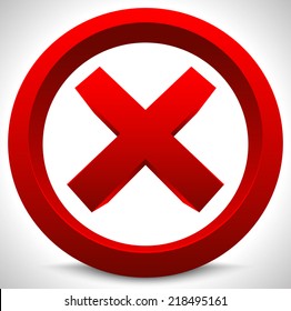 Red x button. X shape, letter, sign. Ban, quit, exit, deny, forbid, restriction vector