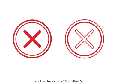 Red X Cross No Sign Wrong or Decline or Error Round Circle Icon. Vector Image.