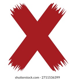 Rotes X-Fehlersymbol einzeln auf weißem Hintergrund, fett gestreifter Pinselstrich