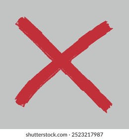 Red x letter or cross shape on gray background