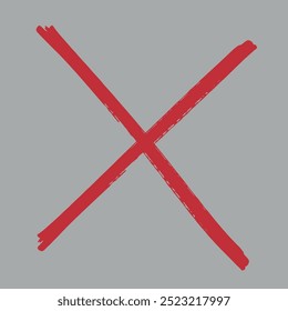 Red x letter or cross shape on gray background