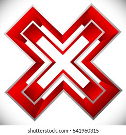 Red X letter, X shape. Red cross icon for negative, decline, error concepts