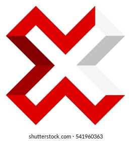 Red X letter, X shape. Red cross icon for negative, decline, error concepts