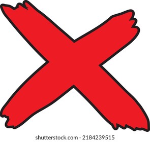 rouge x mark x croix avec style de brosse et illustration vectorielle contour