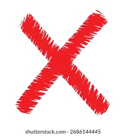 Uma textura desenhada à mão com uma marca de x vermelha sobre um fundo branco
