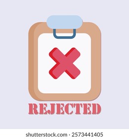 A red X mark over a clipboard with the word rejected in red over a gray background