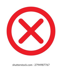 Red X mark symbol inside a circle indicating error denial or incorrect status on a clean background