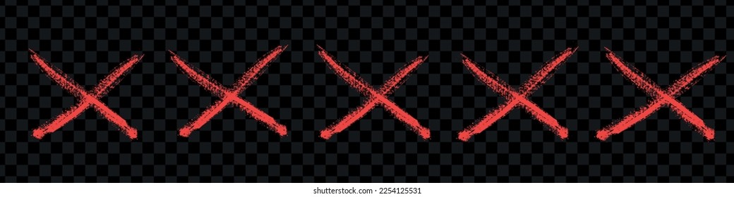 Red X sign doodle of hand draw style. Graffiti mark,typography paint brush. Isolated vector illustration