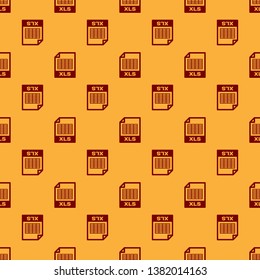 Red XLS file document icon. Download xls button icon isolated seamless pattern on brown background. Excel file symbol. Vector Illustration