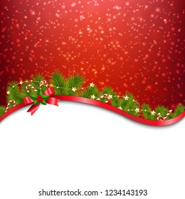 Red Xmas Red Background With Red Bow With Gradient Mesh, Vector Illustration