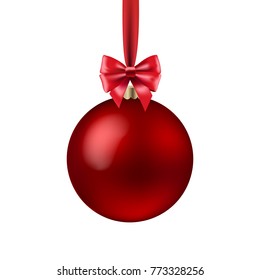 Red Xmas Ball Isolated With Gradient Mesh, Vector Illustration