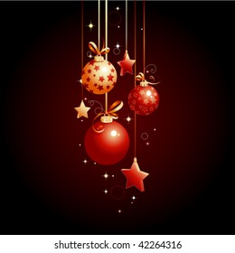 A red xmas balls vector greeting card. Vector illustration