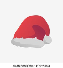 Red Xmas cap. Santa Claus, hat, plush, white fur. Christmas concept. Vector illustration can be used for topics like party, fun, December holiday, merry Christmas