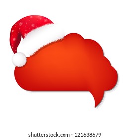 Red Xmas Cloud Bubble Speech With Santa Hat With Gradient Mesh, Vector Illustration