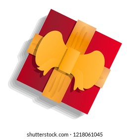 Red xmas gift box icon. Cartoon of red xmas gift box vector icon for web design isolated on white background