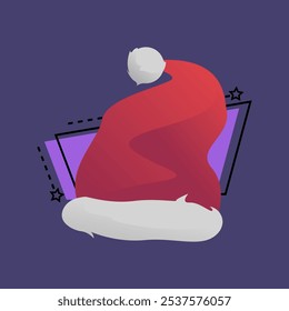 Red Xmas hat. Santa Claus, cap, white fur, head cloth. Christmas concept. Vector illustration can be used for topics like New Year, party, noel