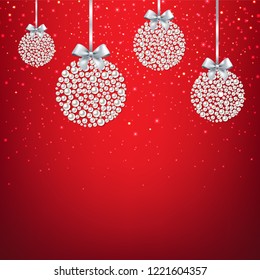 rote Xmas-Postkarte mit Bälle mit Farbverlauf-Mesh, Vektorgrafik