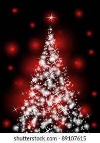 Red Xmas tree on black background