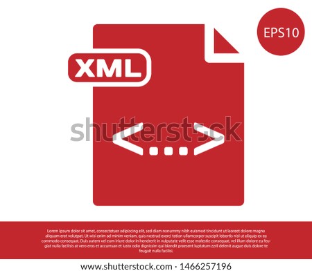 Red XML file document. Download xml button icon isolated on white background. XML file symbol.  Vector Illustration