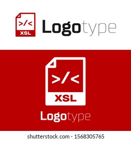 Red XSL file document. Download xsl button icon isolated on white background. Excel file symbol. Logo design template element. Vector Illustration