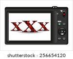 red xxx text on the background screen of the digital camera.