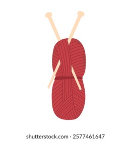 Red yarn for needlework. Vector hand draw illustration