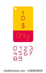 rote und gelbe 10-Dollar-Coupon-Zeichen oder Etikett oder Rabatt-Gutschein Geld sparen Labelmarke Vektorgrafik
