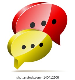 Red and yellow 3D speech bubbles. Blog, chat or forum web icon.