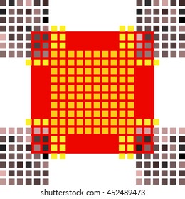 Red and yellow abstract cosmic background. Mosaic, pixelated background. Hi-tech concept. Vector Illustration