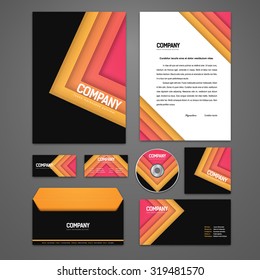 Red and yellow abstract identity solutions for corporate or business which includes CD cover, business card, letter head designs. All in EPS10